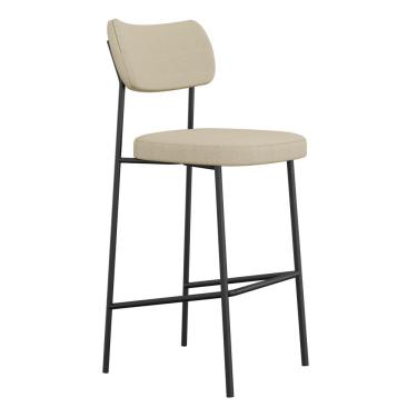 Imagem de Banqueta Alta Para Cozinha Lila Estofada Com Encosto Linho Bege - Abmaza