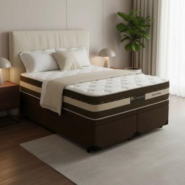 Imagem de Cama Box Baú Queen Suede + Colchão Esplendor Molas Ensacadas Luckspuma 158x198x75 Marrom