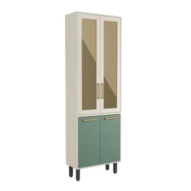 Imagem de Cristaleira Com 4 Portas 2 De Vidro Verde Bellagio Bertolini Areia/verde
