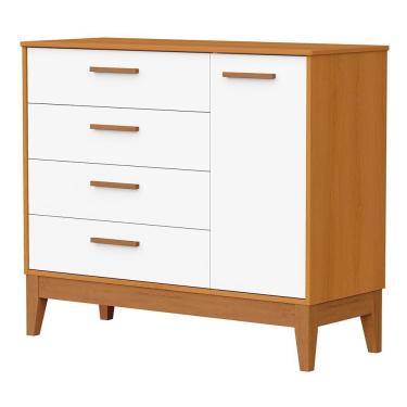 Imagem de Cômoda Infantil Flip 1 Porta E 4 Gavetas Branco Fosco-savana - Reller Móveis Branco Fosco-savana
