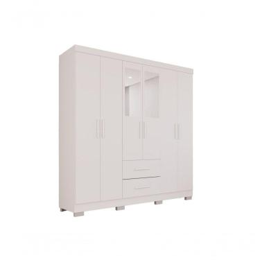 Imagem de Guarda-roupa Casal 6 Portas 2 Gavetas Com Espelho Estrela Premium Salleto Branco
