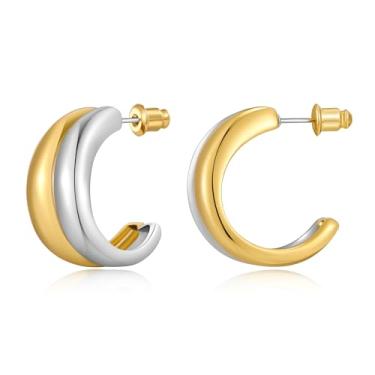 Imagem de MYCUTEY Brincos de argola de dois tons para mulheres, brincos de ouro e prata, Cobre, Sem pedra preciosa