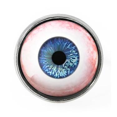 Imagem de Anel de globo ocular de boneca - joia artesanal de Halloween com olho de boneca azul, Vidro, Sem pedra preciosa