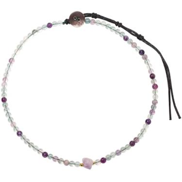 Imagem de XHUUU Pulseiras espirituais com contas de fluorita de 4 mm Reiki com cristais de ametista crua para mulheres, equilíbrio de energia positivo, feito à mão, colar gargantilha