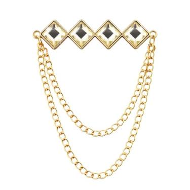 Imagem de Broche de pedra preciosa corrente pendurada broche de lapela para homens ternos de metal borla corrente colarinho alfinetes terno broche vintage cristal strass broches para homens casamento negócios