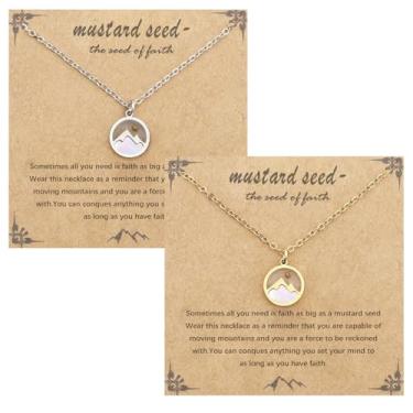 Imagem de Tedux 2 unidades de colar de semente de mostarda prata e ouro, colar de semente de mostarda para mulheres, presente de fé religiosa