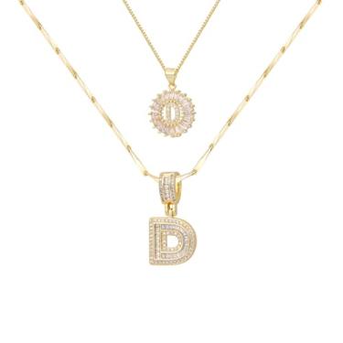 Imagem de ALFISO Colar com letras para mulheres, colares com inicial banhada a ouro 14K, joias personalizadas com nome personalizado, colar com pingente de iniciais para casal, 2 peças, colar elegante e