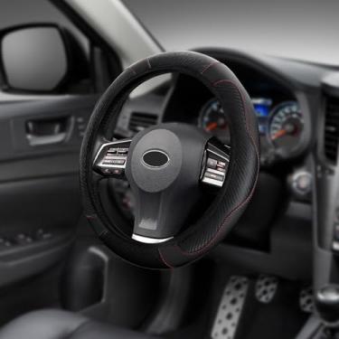 Imagem de HQRNYP Capa de volante de carro, protetor de volante, capa de couro durável de 38 cm com forro antiderrapante, acessórios universais de couro de microfibra de fibra de carbono para a maioria dos