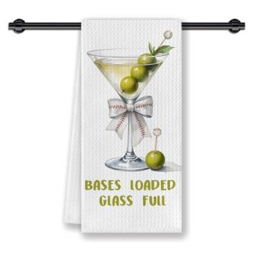 Imagem de CosxHabitat Coquette Bow Baseball Martini Toalha de prato de cozinha, presentes de Martini para mulheres e meninas amantes de beisebol, toalhas de chá de mão de coquetel para decoração de cozinha