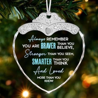 Imagem de Giftelix Ornamento de vidro – Valente mais forte do que você pensa – ornamentos motivacionais – presentes de parabéns para mulheres – promoção de incentivo – presente inspirador – ornamentos para