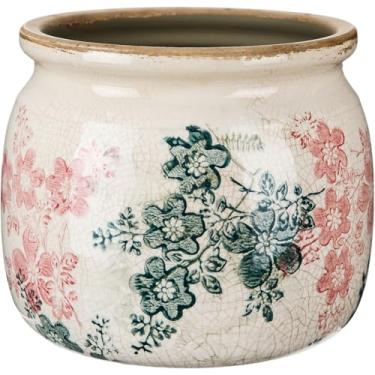 Imagem de Ninehaoou Vaso vintage grande para plantas de cerâmica verde rosa rosa gelo chalé vaso de flores vaso de flores plantas internas decoração de casa fazenda presentes decorativos antigos