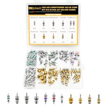 Imagem de Siptenk 160 peças de núcleos de válvula de ar condicionado para carro, kit de acessórios de núcleos de válvula Schrader, para A/C R12 R134a Kit de ferramentas de reparo de núcleos de válvula de pneu