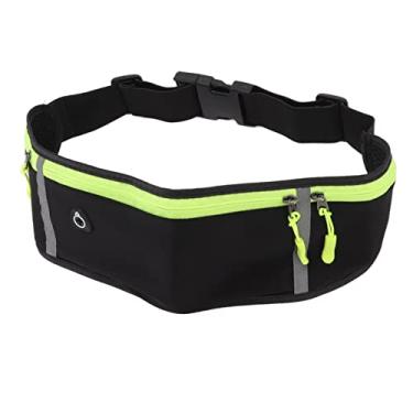 Imagem de ZJchao Bolsa de Cintura para Fitness Esportes Correndo Pacote de Cintura Nylon Use Três Compartimentos de Armazenamento Design de Orifício para Fone de Ouvido para Corrida, Ciclismo, (Preto)