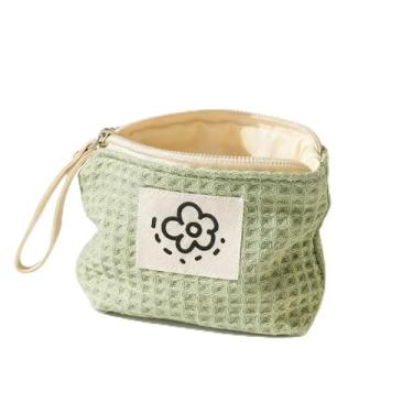 Imagem de 1 mini bolsa cosmética com zíper de algodão macio ferramentas de maquiagem bolsa de armazenamento de batom acessórios cosméticos organizadores, Verde