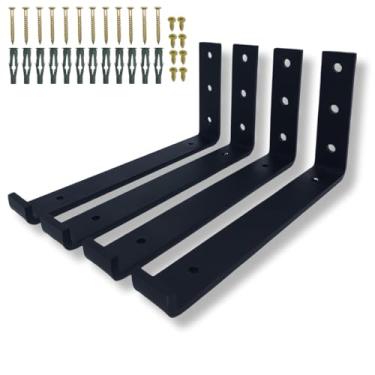 Imagem de Quatro Suporte Gancho 20cm Aço Resistente Estrutura Em L Mão Francesa Fixação de Parede (Preto)