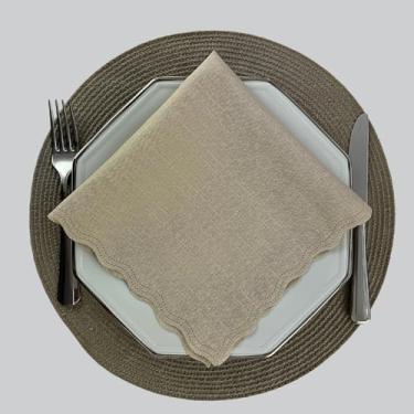 Imagem de Guardanapo de Linho Tecido Kit 50 Acabamento a Laser 40 x 40 CM Mesa Posta (10,Bege)