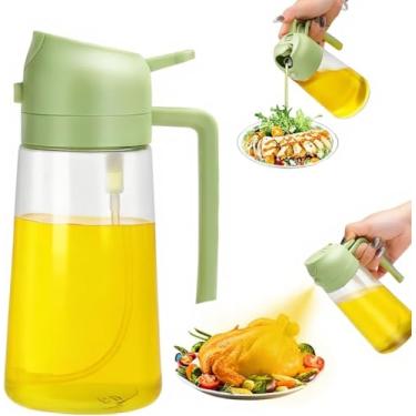 Imagem de XBllcyiv Pulverizador de azeite de oliva de vidro de 470 ml para cozinhar - Dispensador de azeite 2 em 1 para utensílios de cozinha, fritadeira a ar, salada e churrasco (verde)