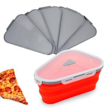 Imagem de Pote Expansível para Armazenar Pizza em Silicone com Tampa Hermética e 5 Bandejas Separadoras – Organizador Retrátil para Até 5 Fatias – Compatível com Micro-ondas, Freezer e Lava-Louças – Vermelho