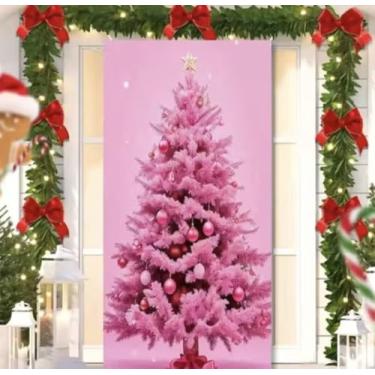 Imagem de Capa para Porta Feliz Natal Rosa com Elástico – Painel Decorativo Feliz Papai Noel Tecido Premiun (2,10 Cms X 0,85 Cms) (27)