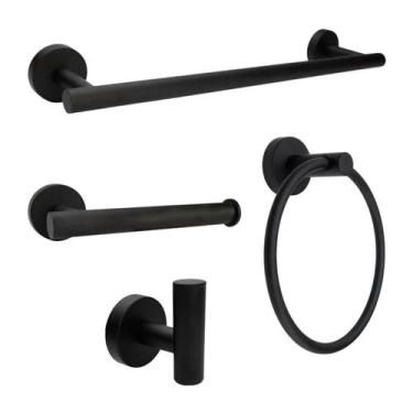 Imagem de Kit Acessórios 4Pcs Para Banheiro Lavabo Aço Inox Preto - Kokay