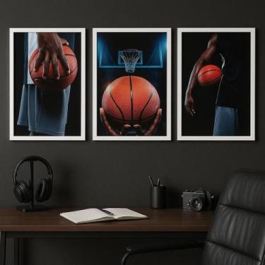 Imagem de Kit 3 Quadros Decorativos Esporte Basquete 24X18Cm - Vidro - Quadros O