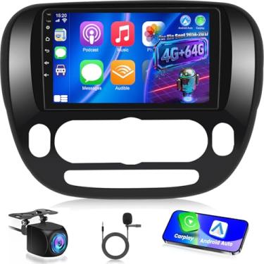 Imagem de [4 + 64 G] Rádio de carro NHOPEEW para Kia Soul 2014-2017 (apenas para A/C manual) – Carplay sem fio e Android Auto – tela sensível ao toque de 22 cm, estéreo para carro Android – EQ Audio/GPS/WiFi