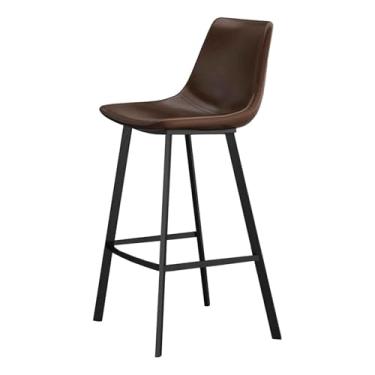 Imagem de UINGBPXT Nordic Bar Banquetas de couro PU cadeira alta com encosto, banquinho de bar estofado sem braços banco alto simples