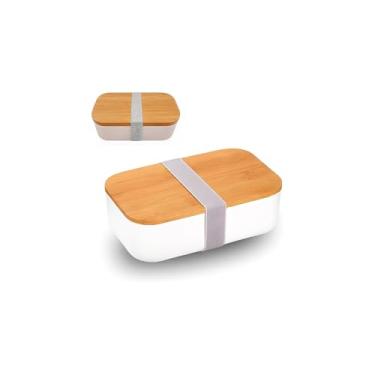 Imagem de Marmiteira Branca com Talheres, 900ml, Plástico PP, Tampa Dupla, 2 Divisórias, 20x12x7cm, Hermética com Anel de Silicone