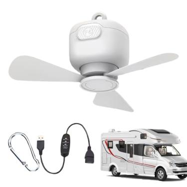 Imagem de Ventilador de teto portátil, ventilador leve e suspenso | Ventilador de teto USB ajustável de 3 velocidades para varanda, barraca, trailer, dossel, ao ar livre, gazebo, quarto, pátio