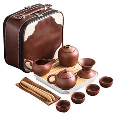 Imagem de Conjunto de chá de argila roxa bule de chá portátil para viagem ao ar livre xícaras Gaiwan xícara de chá de cerimônia (cor: conforme mostrado Tamanho: Tamanho único)