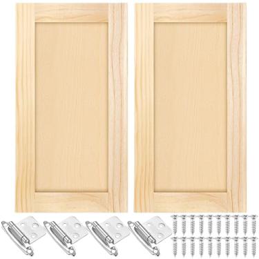 Imagem de Cinnvoice 2 peças de substituição de porta de armário de cozinha de pinho inacabado com 4 peças de dobradiças de armário de madeira coqueteleira de madeira para cozinha, banheiro, penteadeira