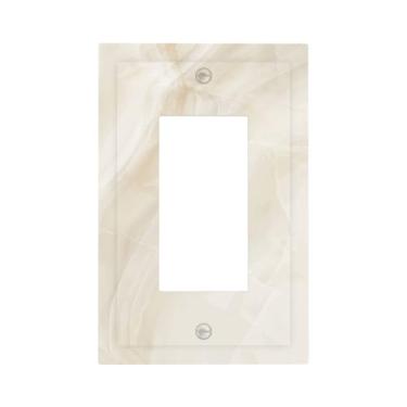 Imagem de Naiqadnehz Capas decorativas de mármore bege textura pedra padrão 1 gangue único interruptor de luz interruptor placa de parede GFCI placa de interruptor elétrico para decoração de quarto e banheiro