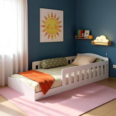 Imagem de Cama Infantil Montessoriana Com Grades De Proteção Laterais Branco