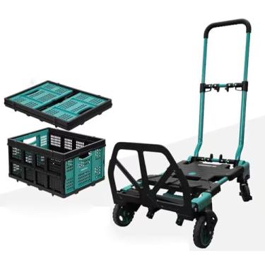 Imagem de JYXYXSCP Carrinho de mão dobrável com cesta dobrável, carrinho dobrável com 4 rodas, carrinho empilhável com alça retrátil, capacidade de 150 kg (B)