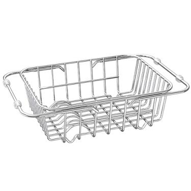 Imagem de BSNANCA Cesto de drenagem expansível sobre a pia, utensílio de aço inoxidável, suporte de talheres, escorredor de pratos, escorredor de pratos