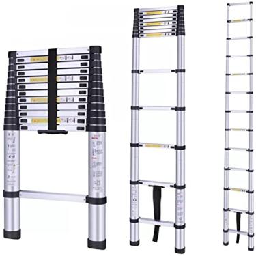 Imagem de OKUOKA Escada de extensão telescópica 8 m/7 m/6,2 m/5 m/4 m/3,8 m/2 m/1 m, escadas telescópicas de alumínio para telhado doméstico RV sótão trabalho interno ao ar livre, carga 150 kg (tamanho: 1,4 m
