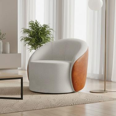 Imagem de Poltrona Sala Orgânica Lua Fixa Sintético PU Nozes/Bouclê D03 - D`Rossi