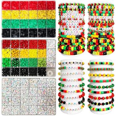 Imagem de Kit de fabricação de pulseiras de contas Kwanzaa - Artesanato DIY afro-americano, contas sortidas, lembrancinhas de artigos de festa - Conjunto de joias com contas de herança africana para fazer arte