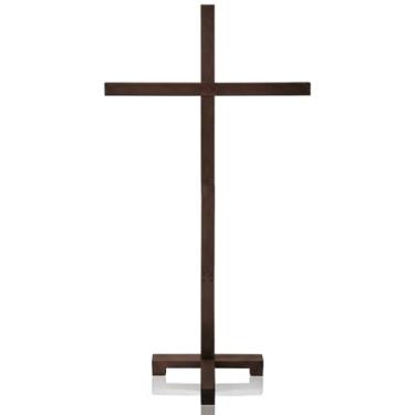 Imagem de GlikCeil Cruz de madeira extra grande em pé para uso ao ar livre, cruz de parede grande Jesus Cristo suprimentos artesanais Ele é ressuscitado, ornamentos para casamento, casa, escritório, igreja de