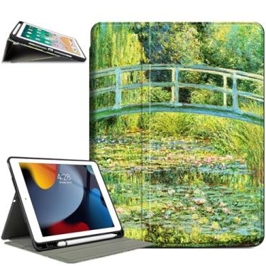 Imagem de Lalumix Capa para iPad Air 2/1 2014/2013, para iPad 5ª/6ª geração 2017/2018, capas para iPad 5ª/6ª geração de 9,7 polegadas, 4 ângulos de visão, suporte de digitação e suporte de lápis, nenúfares