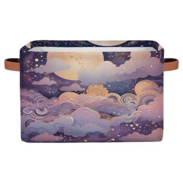 Imagem de hongjinglin Cestas de armazenamento pequenas, lua, nuvem, galáxia, com alças, caixas de armazenamento de brinquedos infantis, organizador de cubo de tecido, cesto organizador para berçário, sala de
