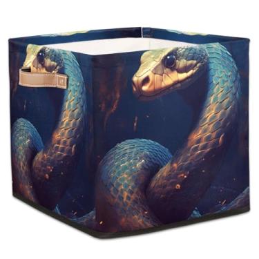 Imagem de hongjinglin Cestos dobráveis de armazenamento em cubo, cobra, animal, escuro, lixo, dobrável, brinquedo infantil com alças, organizador de tecido, cesto organizador para berçário, sala de estar