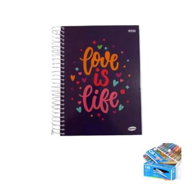 Imagem de Kit Caderno Feminino 20 Matérias Capa Dura 400 Folhas + Caneta Trigel Metálica 1.0mm + Grampeador Alicate S-150