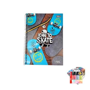 Imagem de Kit Caderno Universitário Capa Dura Vibe Masculino 20 Matérias + Caneta Trigel Metálica + Marca Texto Boss