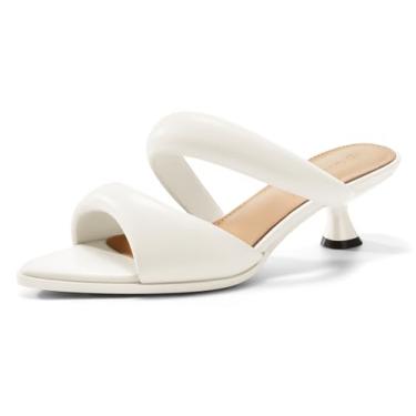 Imagem de Coutgo Sandália feminina de salto gatinho com bico fino e bico aberto, tira dupla, sem cadarço, para formatura, Branco, 37