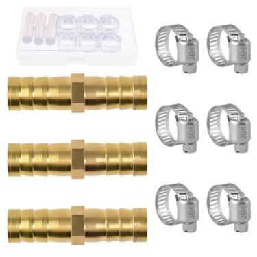 Imagem de 3 peças redutores de farpa de mangueira de latão 3/20.3 cm 10 mm adaptador de mangueira de latão redutor de emenda adaptador de união com 6 peças de braçadeiras de tubo de aço inoxidável para