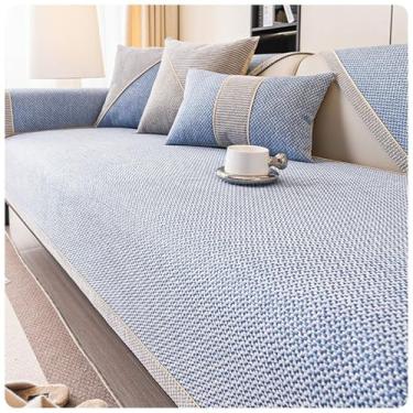 Imagem de Capas de sofá impermeáveis e laváveis, em forma de L, antiderrapantes e impermeáveis para animais de estimação, capas de sofá de algodão e linho resistentes a vincos para seções azul celeste 110 x 110