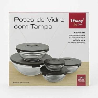 Imagem de Conjunto de Potes de Vidro Redondos com Tampa Plástica, 5 Peças