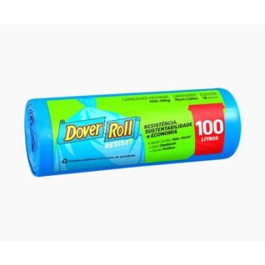 Imagem de Saco para lixo Dover-Roll Resist!, 100 litros, azul, rolo com 15 sacos