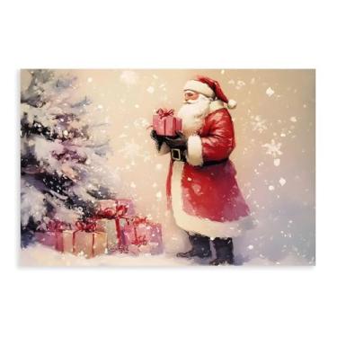 Imagem de Pôster em tela de Natal Papai Noel, árvore de neve, presentes de pintura, estilo de pintura, arte de parede para casa, quarto, escritório, dormitório, sala de estar, decoração sem moldura, 12 x 18